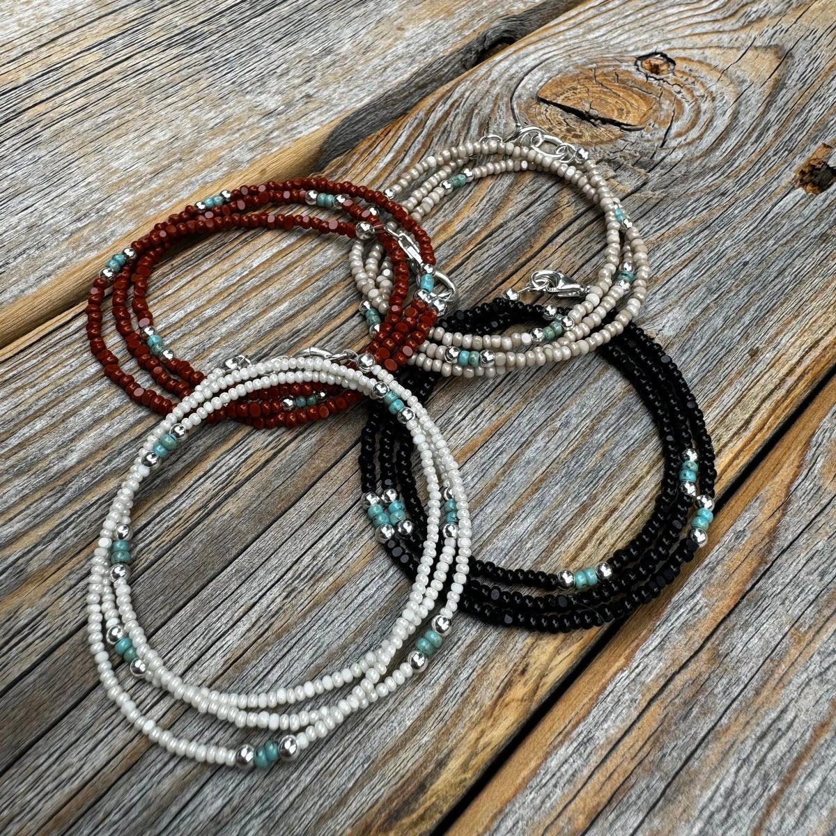 Boho Czech Glass Beaded Necklace, Sterling Silver Clasp