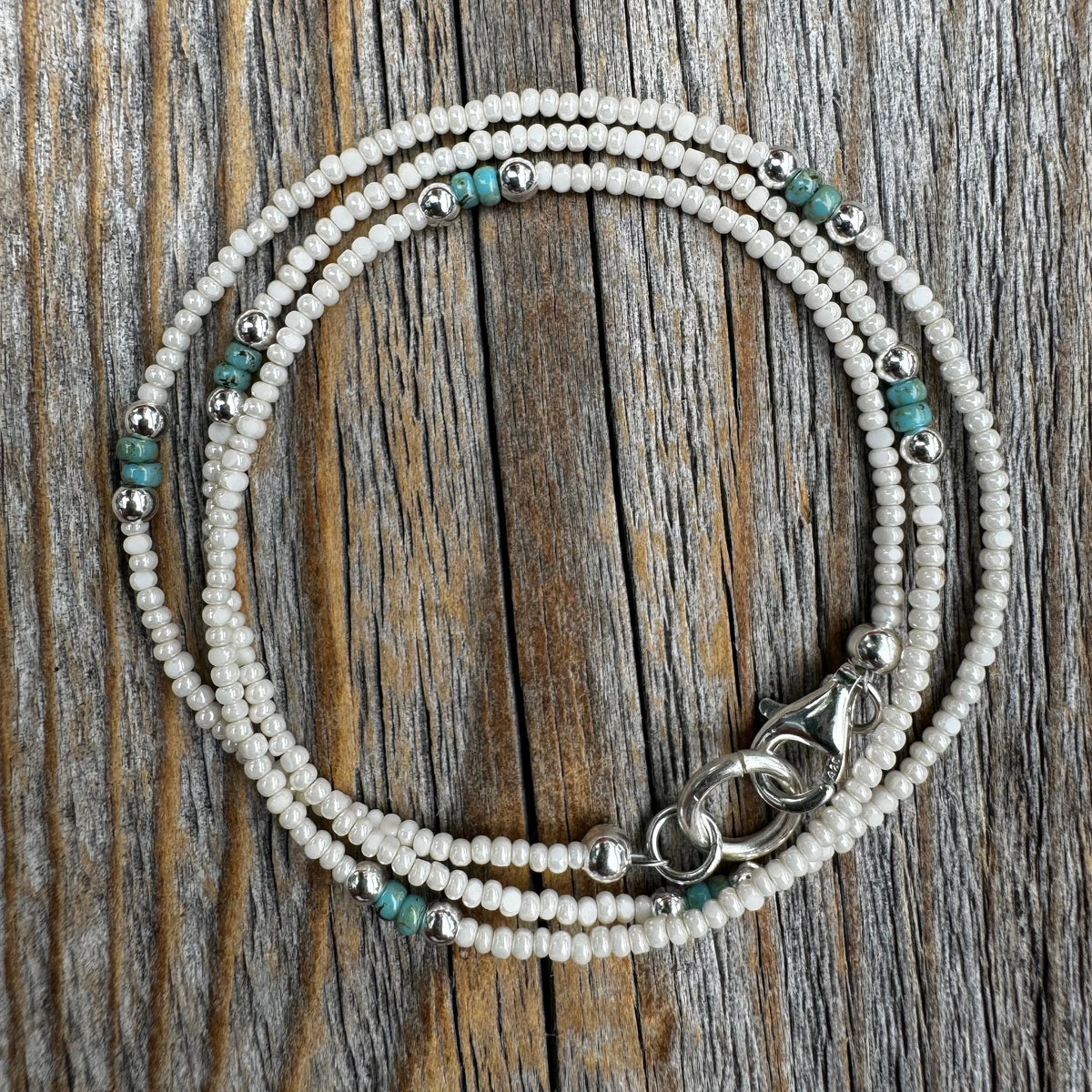 Boho Czech Glass Beaded Necklace, Sterling Silver Clasp