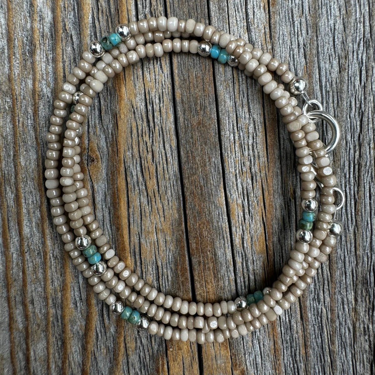 Boho Czech Glass Beaded Necklace, Sterling Silver Clasp