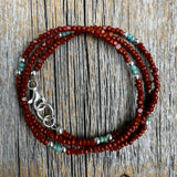 Boho Czech Glass Beaded Necklace, Sterling Silver Clasp