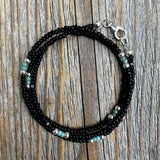 Boho Czech Glass Beaded Necklace, Sterling Silver Clasp