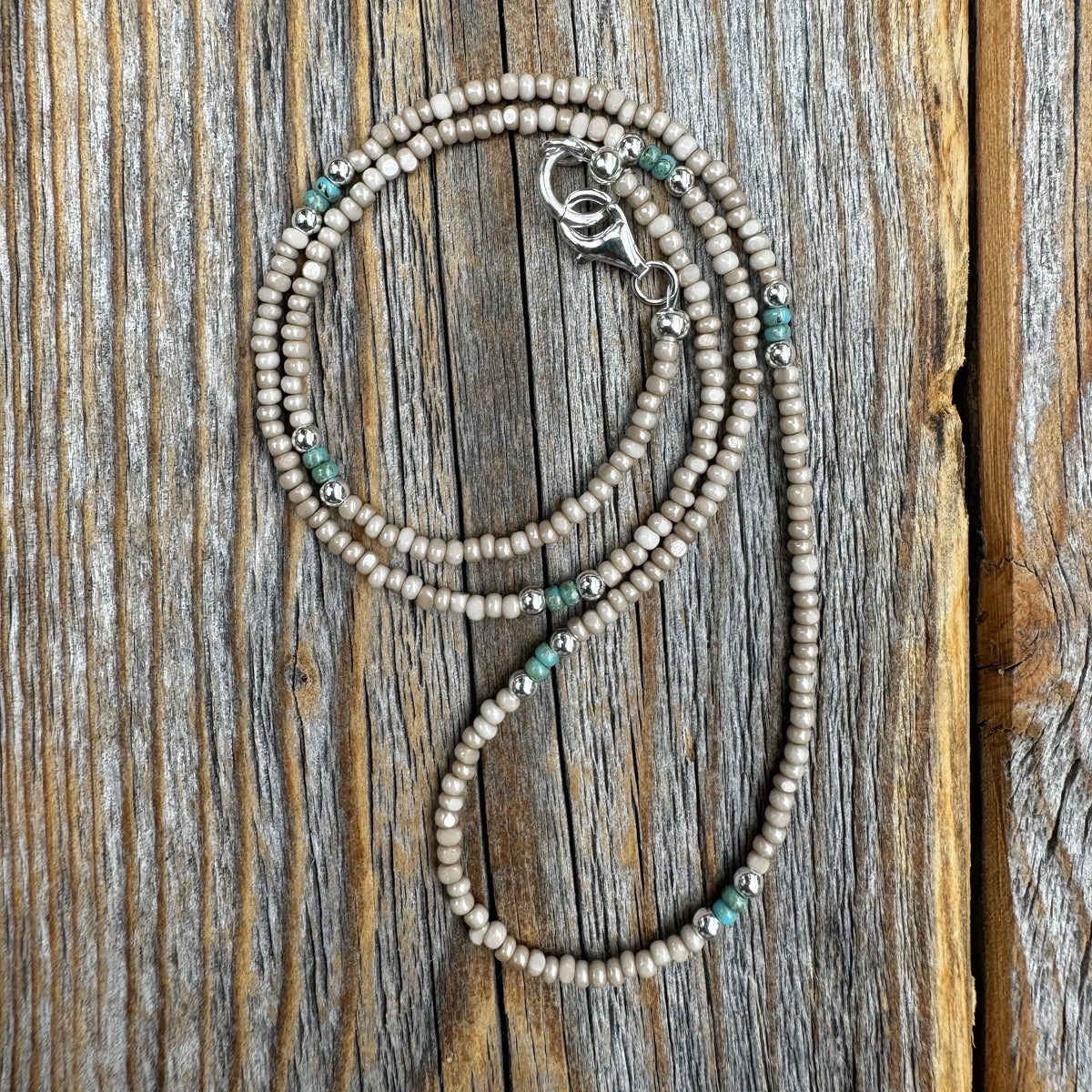 Boho Czech Glass Beaded Necklace, Sterling Silver Clasp