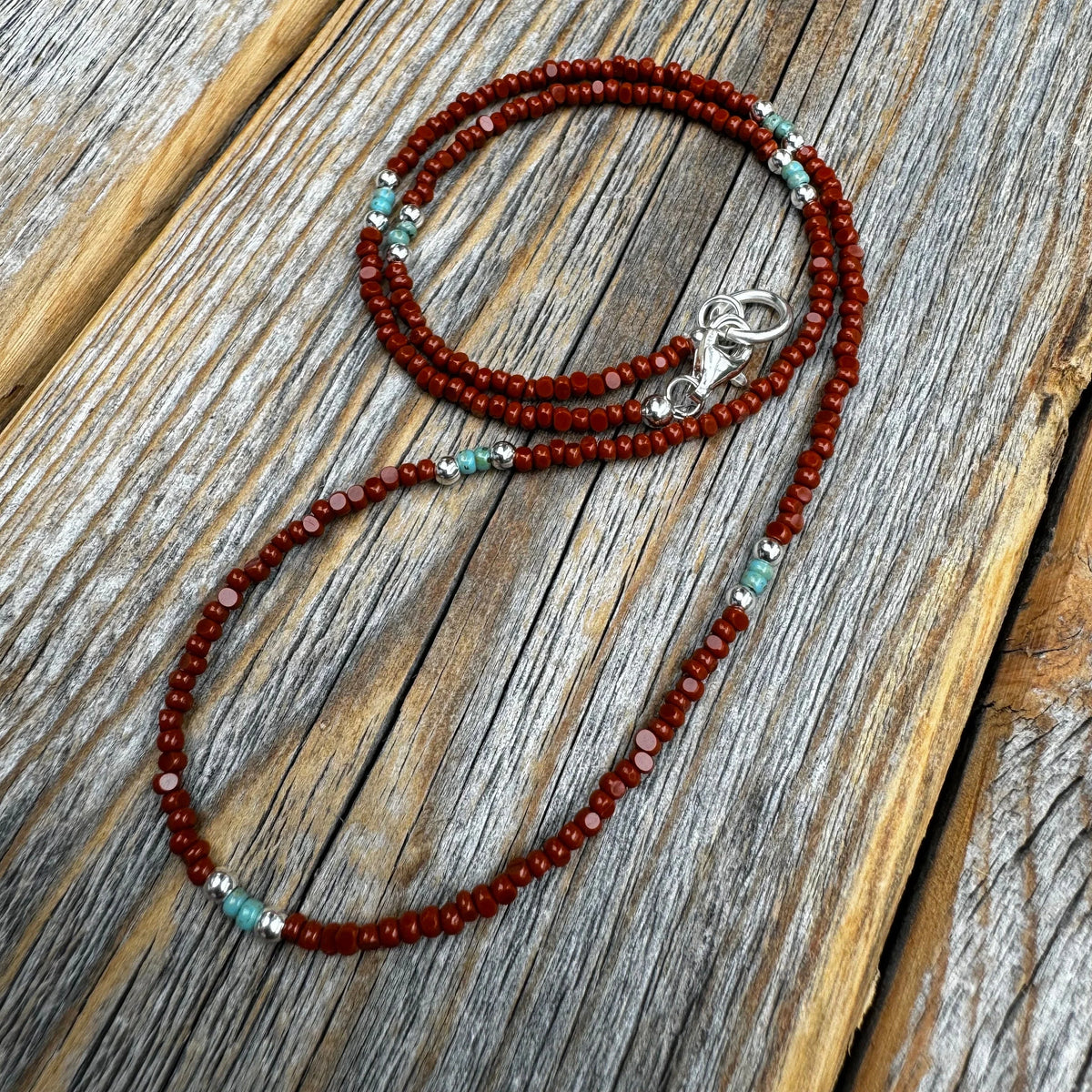 Boho Czech Glass Beaded Necklace, Sterling Silver Clasp