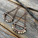 Boho Fossil Coral Dangle Earrings – Handmade Copper Jewelry