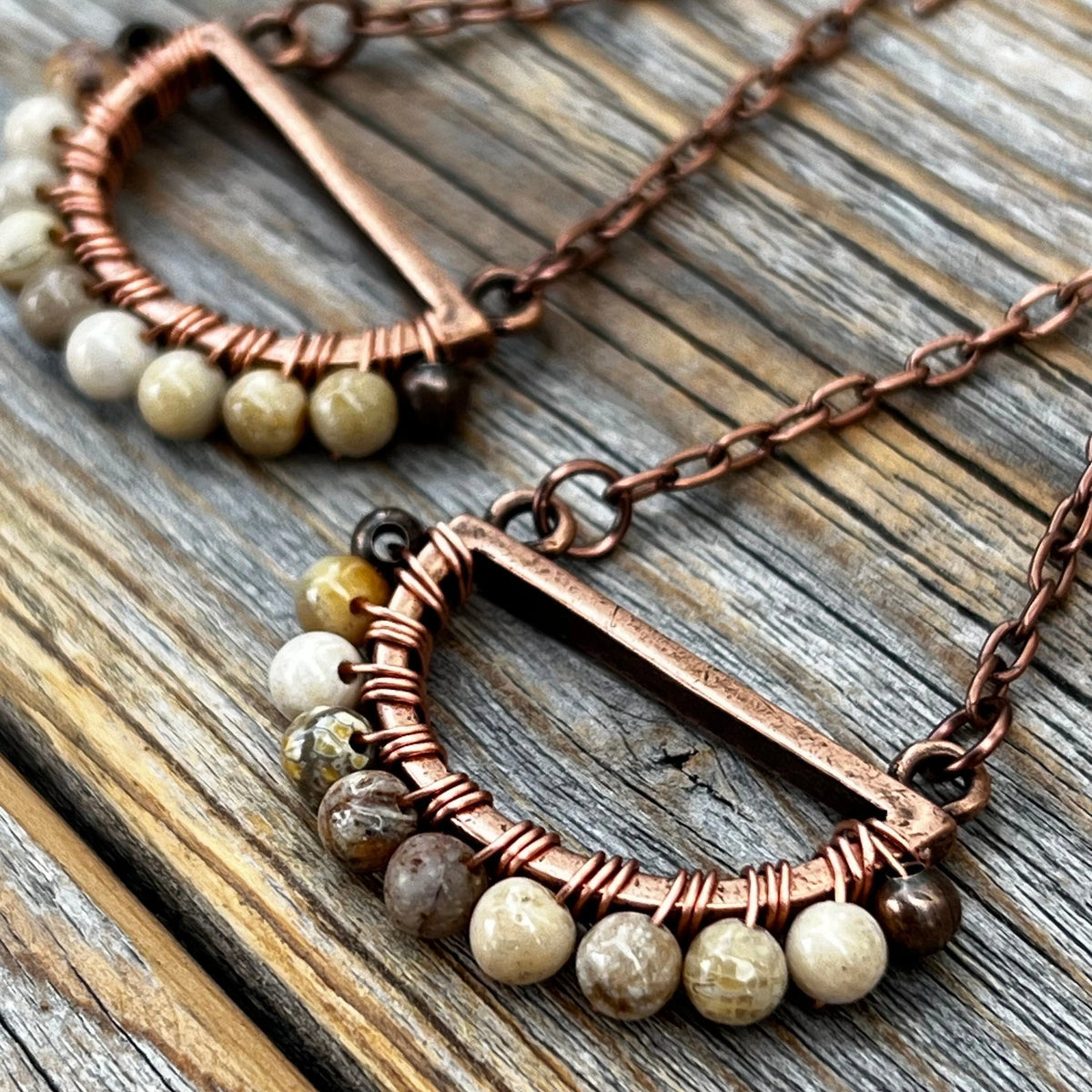 Boho Fossil Coral Dangle Earrings – Handmade Copper Jewelry