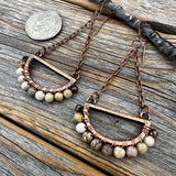 Boho Fossil Coral Dangle Earrings – Handmade Copper Jewelry