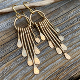 Boho Fringe Earrings - Gold Plated Hammered Brass, Southwestern Dangle