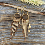 Boho Fringe Earrings - Gold Plated Hammered Brass, Southwestern Dangle
