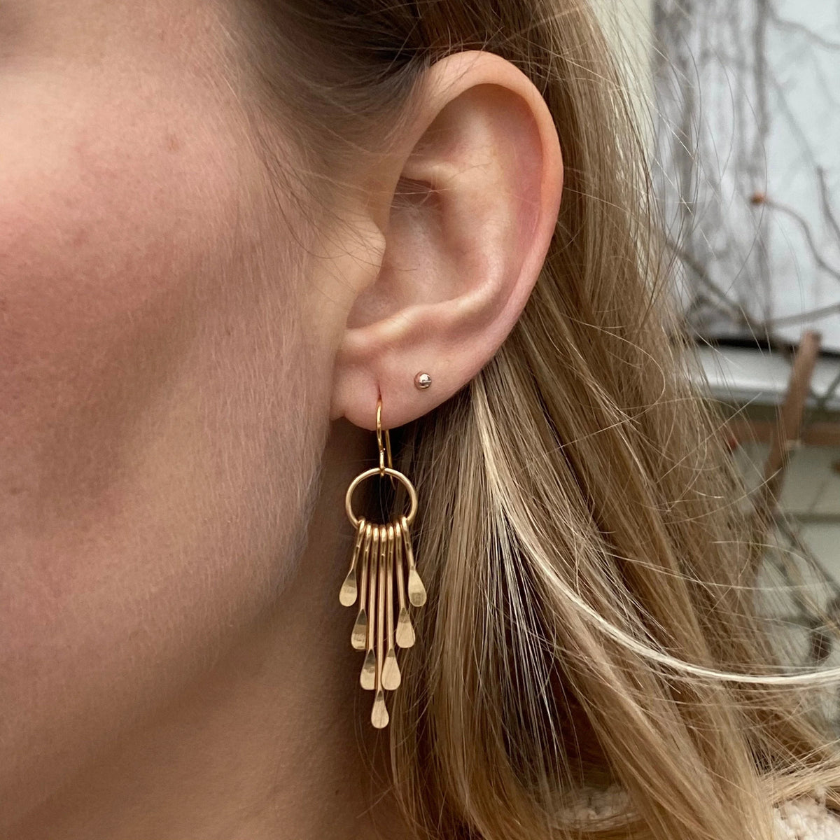 Boho Fringe Earrings - Gold Plated Hammered Brass, Southwestern Dangle