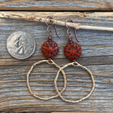Boho Gold Hoop Dangle Earrings – Red Czech Glass Flower