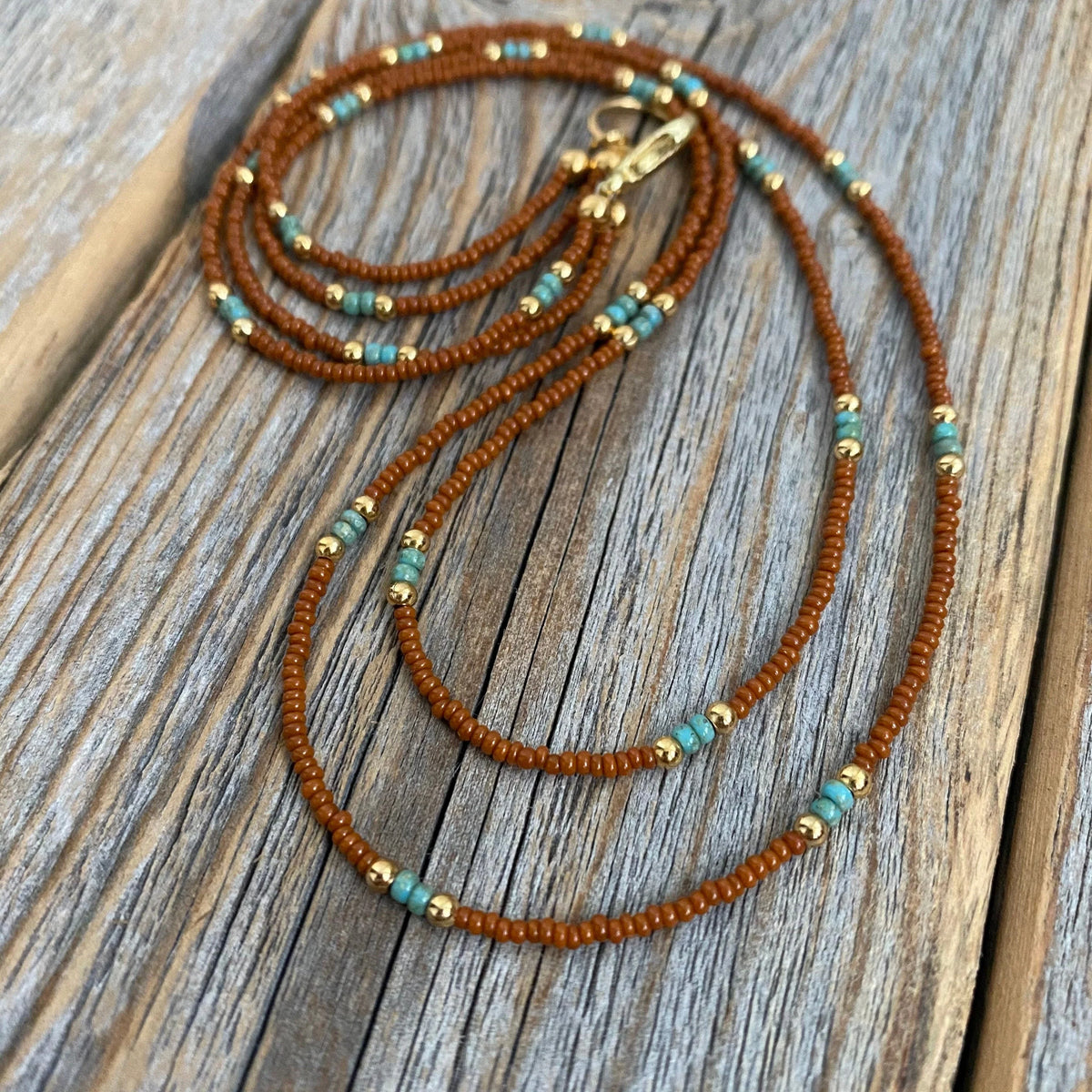 Boho Layered Beaded Necklace Set – Czech Glass, Turquoise, Gold-Filled