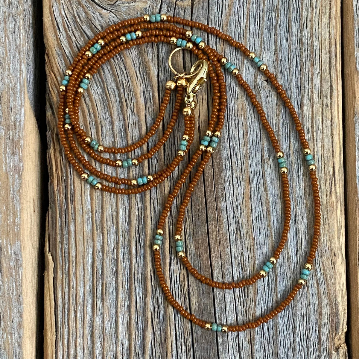 Boho Layered Beaded Necklace Set – Czech Glass, Turquoise, Gold-Filled