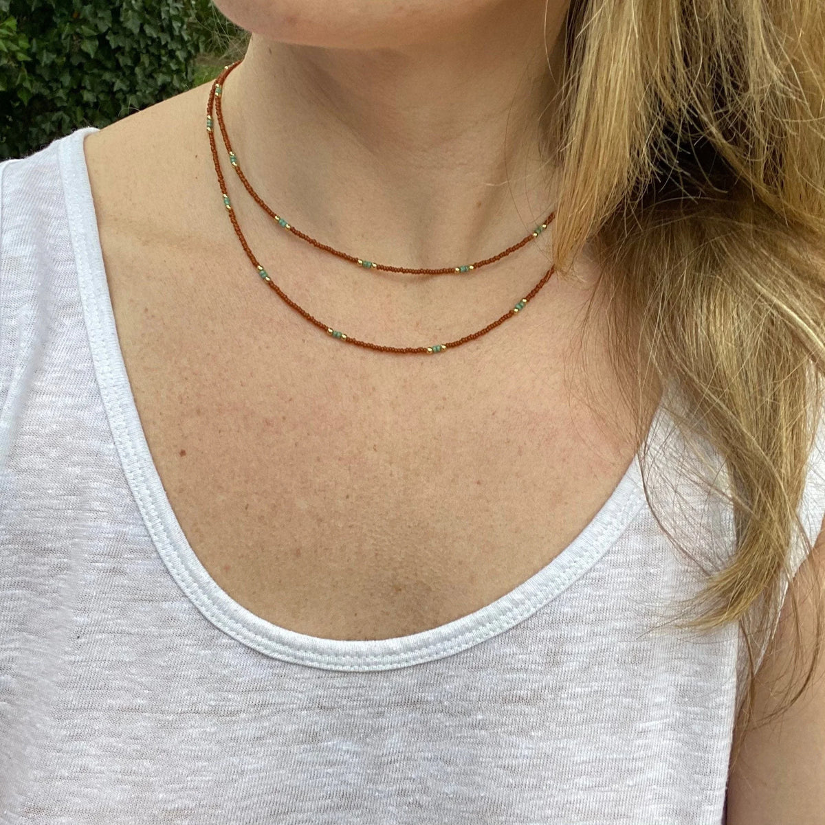 Boho Layered Beaded Necklace Set – Czech Glass, Turquoise, Gold-Filled