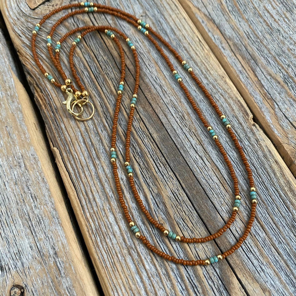 Boho Layered Beaded Necklace Set – Czech Glass, Turquoise, Gold-Filled
