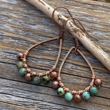 Boho Turquoise Teardrop Earrings, Copper Wire Wrapped, Nickel-Free