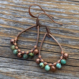 Boho Turquoise Teardrop Earrings, Copper Wire Wrapped, Nickel-Free