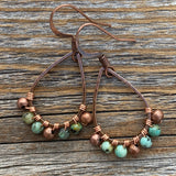 Boho Turquoise Teardrop Earrings, Copper Wire Wrapped, Nickel-Free