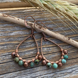 Boho Turquoise Teardrop Earrings, Copper Wire Wrapped, Nickel-Free