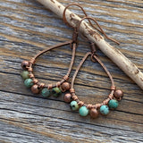 Boho Turquoise Teardrop Earrings, Copper Wire Wrapped, Nickel-Free