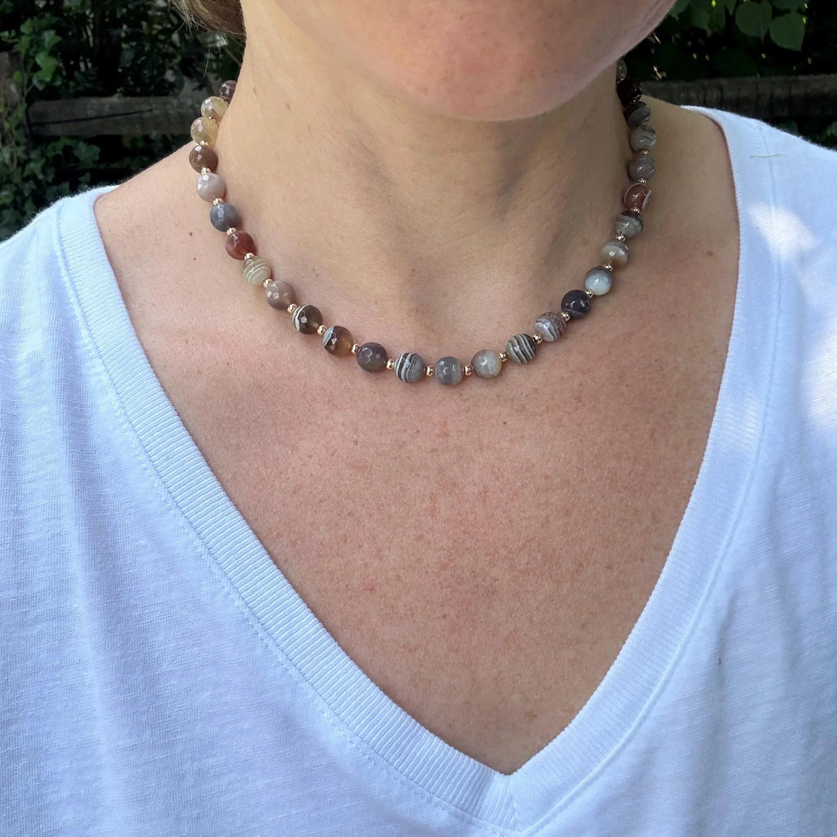 Botswana Agate Beaded Choker Necklace