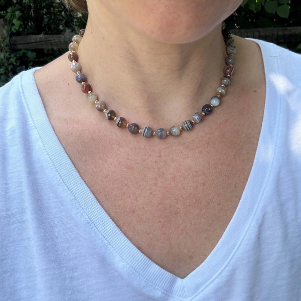 Botswana Agate Beaded Choker Necklace