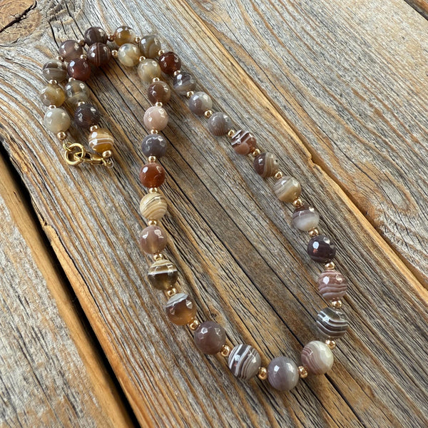 Botswana Agate Beaded Choker Necklace