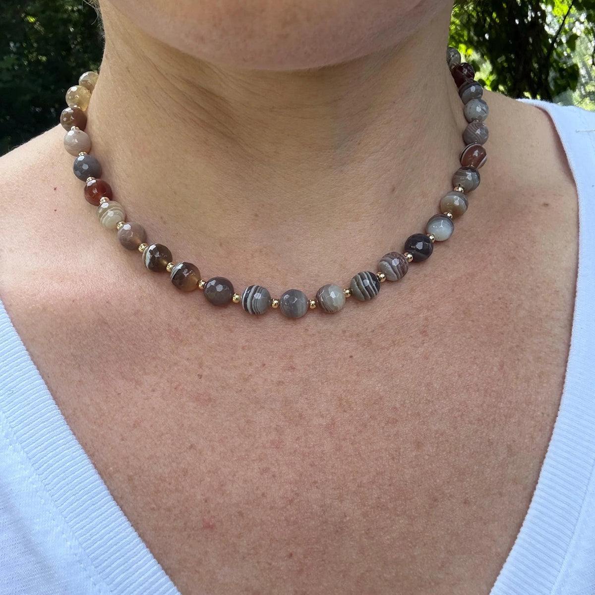 Botswana Agate Beaded Choker Necklace