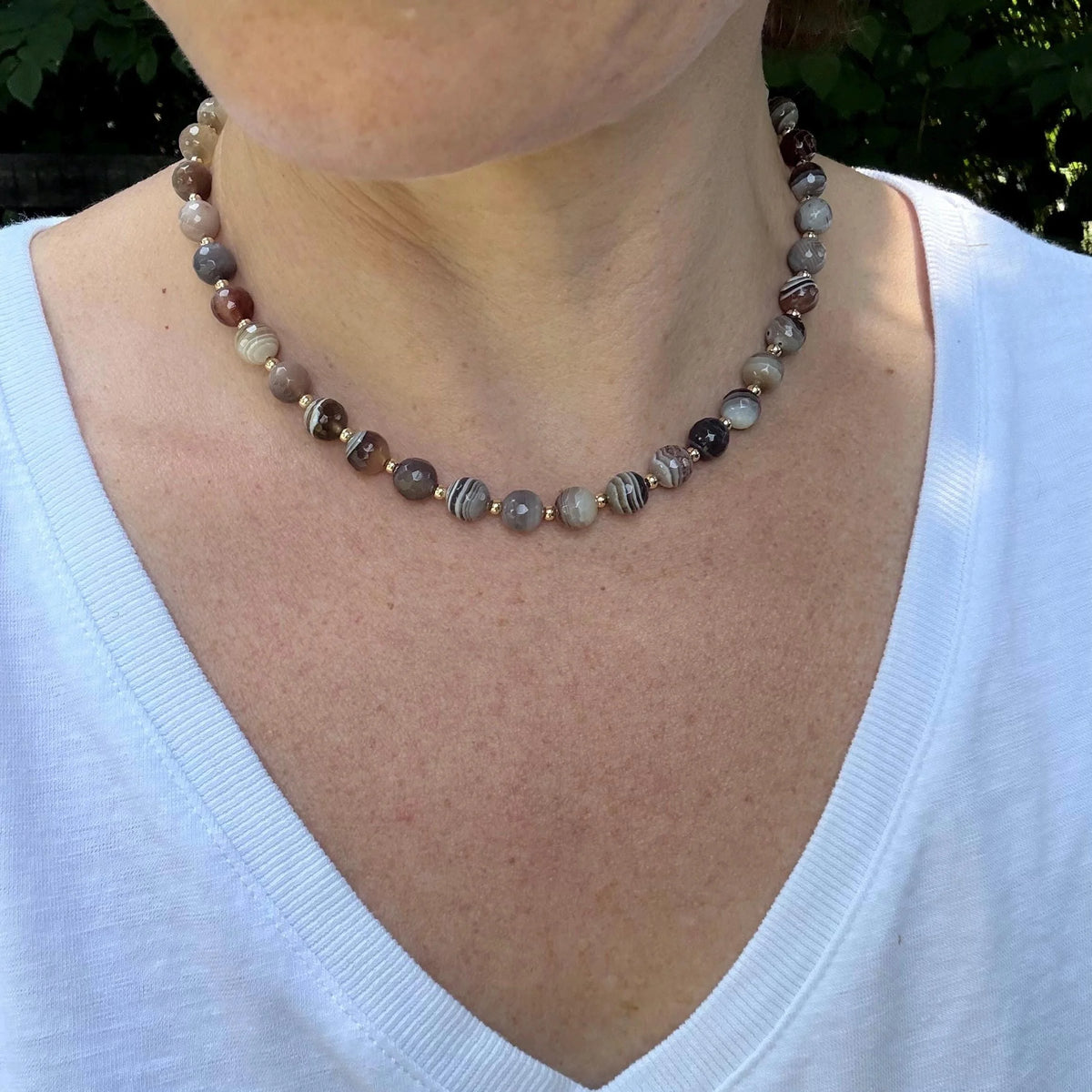 Botswana Agate Beaded Choker Necklace