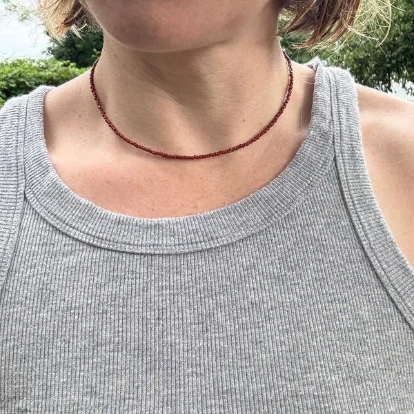 Brown Czech Glass Bead Choker | Antique Brass Clasp, Earthy Necklace