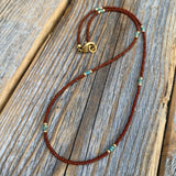Brown Seed Bead Choker – Teal Accents, 14K Gold-Filled