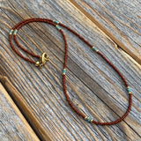 Brown Seed Bead Choker – Teal Accents, 14K Gold-Filled
