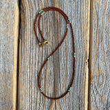 Brown Seed Bead Choker – Teal Accents, 14K Gold-Filled