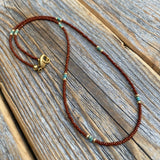 Brown Seed Bead Choker – Teal Accents, 14K Gold-Filled