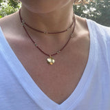 Brown Seed Bead Necklace, Gold Disc Pendant, Boho Layering Choker
