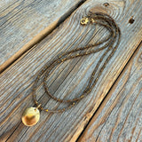 Brown Seed Bead Necklace with Gold Disc Pendant, Layered Minimalist Jewelry