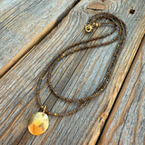 Brown Seed Bead Necklace with Gold Disc Pendant, Layered Minimalist Jewelry
