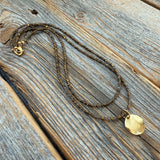 Brown Seed Bead Necklace with Gold Disc Pendant, Layered Minimalist Jewelry