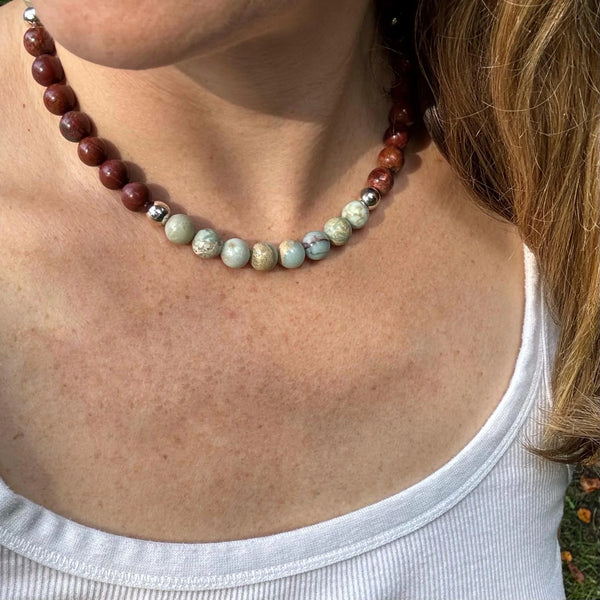 Chunky African Opal Beaded Necklace, Boho Statement Natural Stone Jewelry