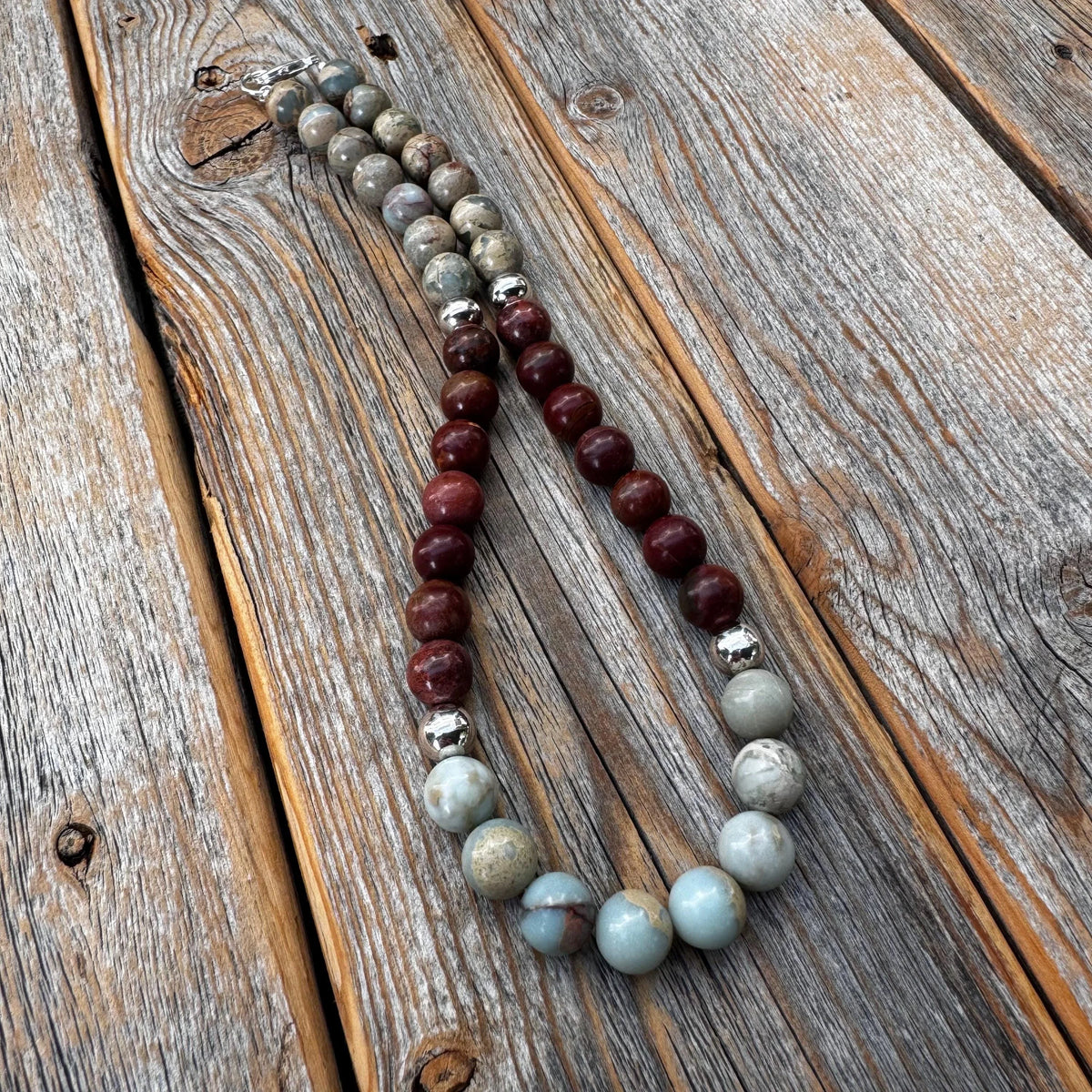 Chunky African Opal Beaded Necklace, Boho Statement Natural Stone Jewelry