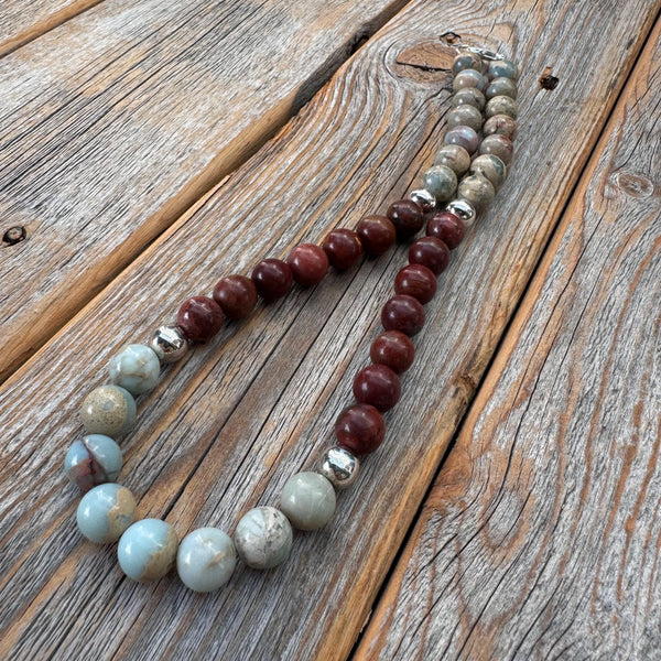 Chunky African Opal Beaded Necklace, Boho Statement Natural Stone Jewelry
