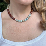Chunky African Opal Beaded Necklace, Boho Statement Natural Stone Jewelry