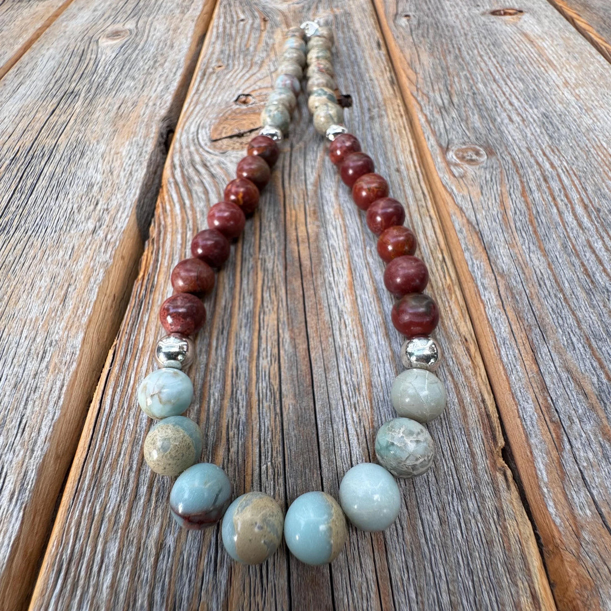 Chunky African Opal Beaded Necklace, Boho Statement Natural Stone Jewelry
