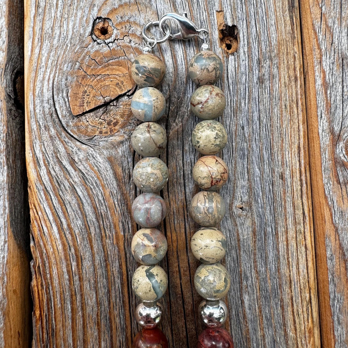 Chunky African Opal Beaded Necklace, Boho Statement Natural Stone Jewelry