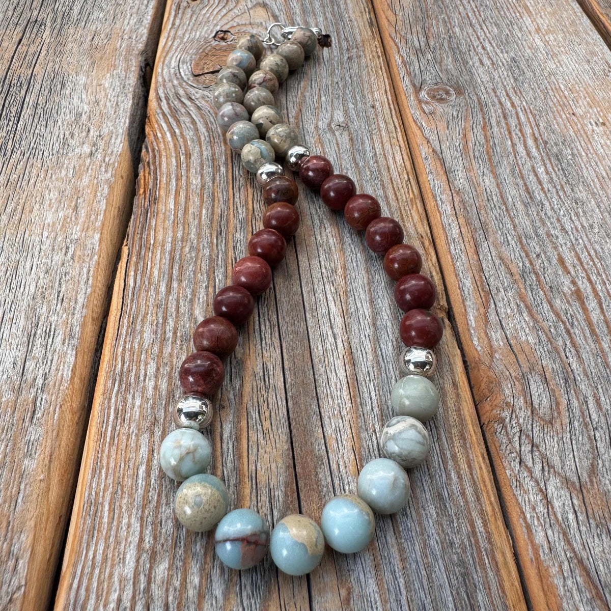 Chunky African Opal Beaded Necklace, Boho Statement Natural Stone Jewelry