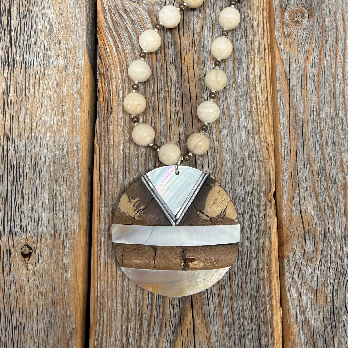 Chunky Beaded Statement Necklace with Geometric Pendant