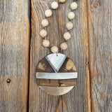 Chunky Beaded Statement Necklace with Geometric Pendant