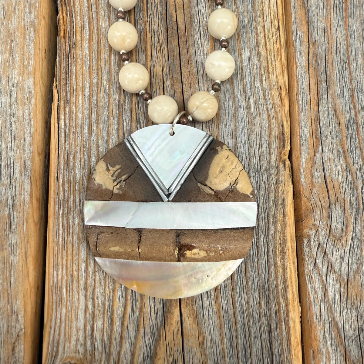 Chunky Beaded Statement Necklace with Geometric Pendant