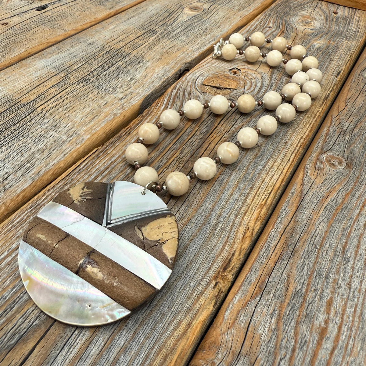 Chunky Beaded Statement Necklace with Geometric Pendant