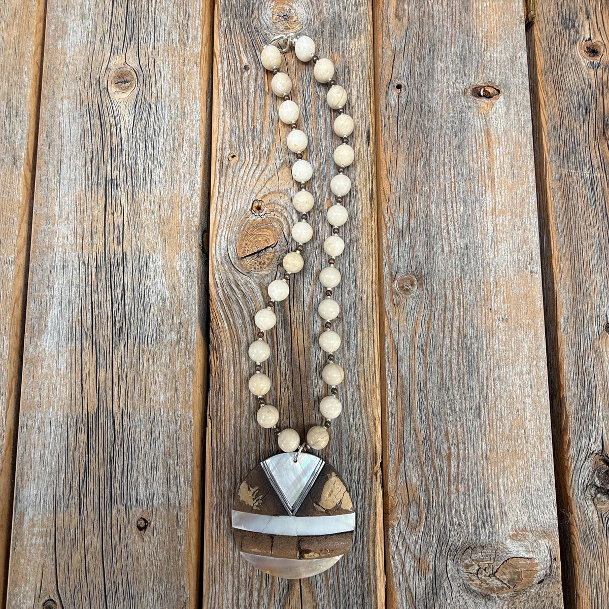 Chunky Beaded Statement Necklace with Geometric Pendant