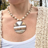 Chunky Beaded Statement Necklace with Geometric Pendant